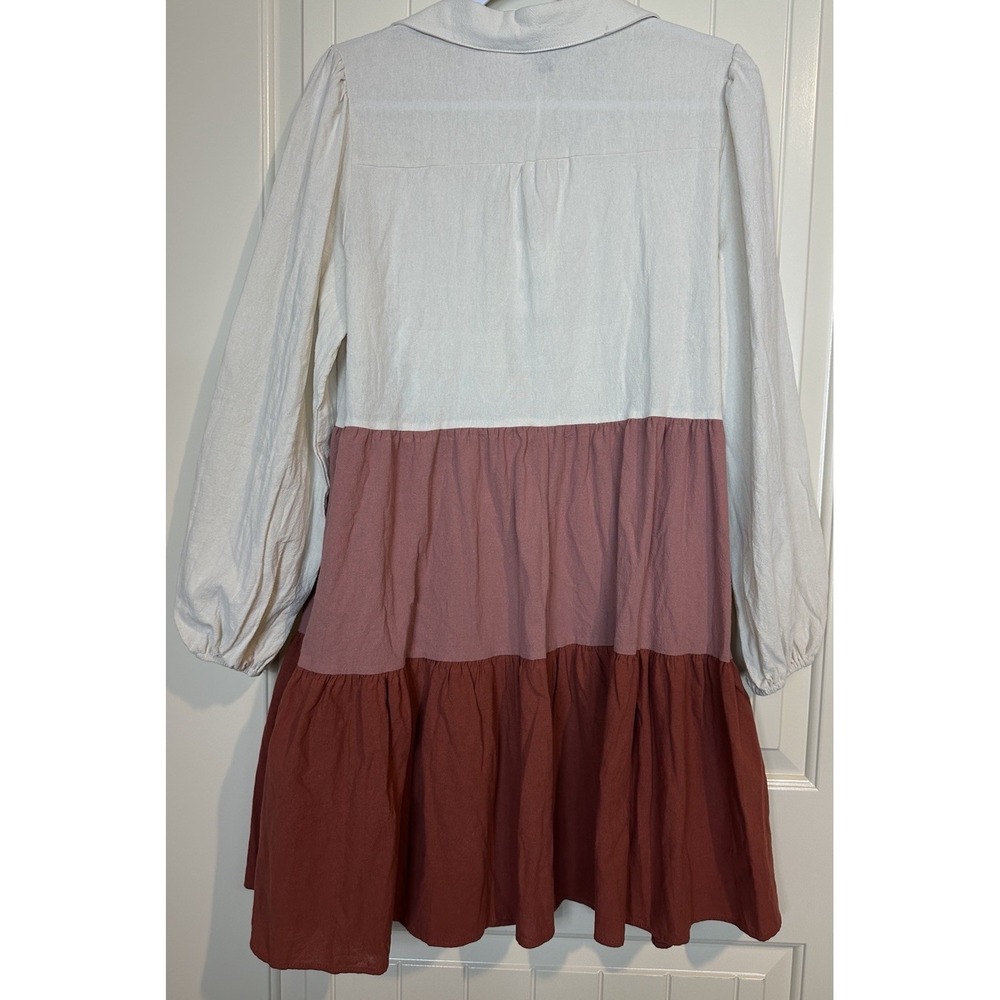 Simply Southern Dress Sz M Terra Cotta Tiered Boho Long Sleeve Color Block NWT - Picture 7 of 7